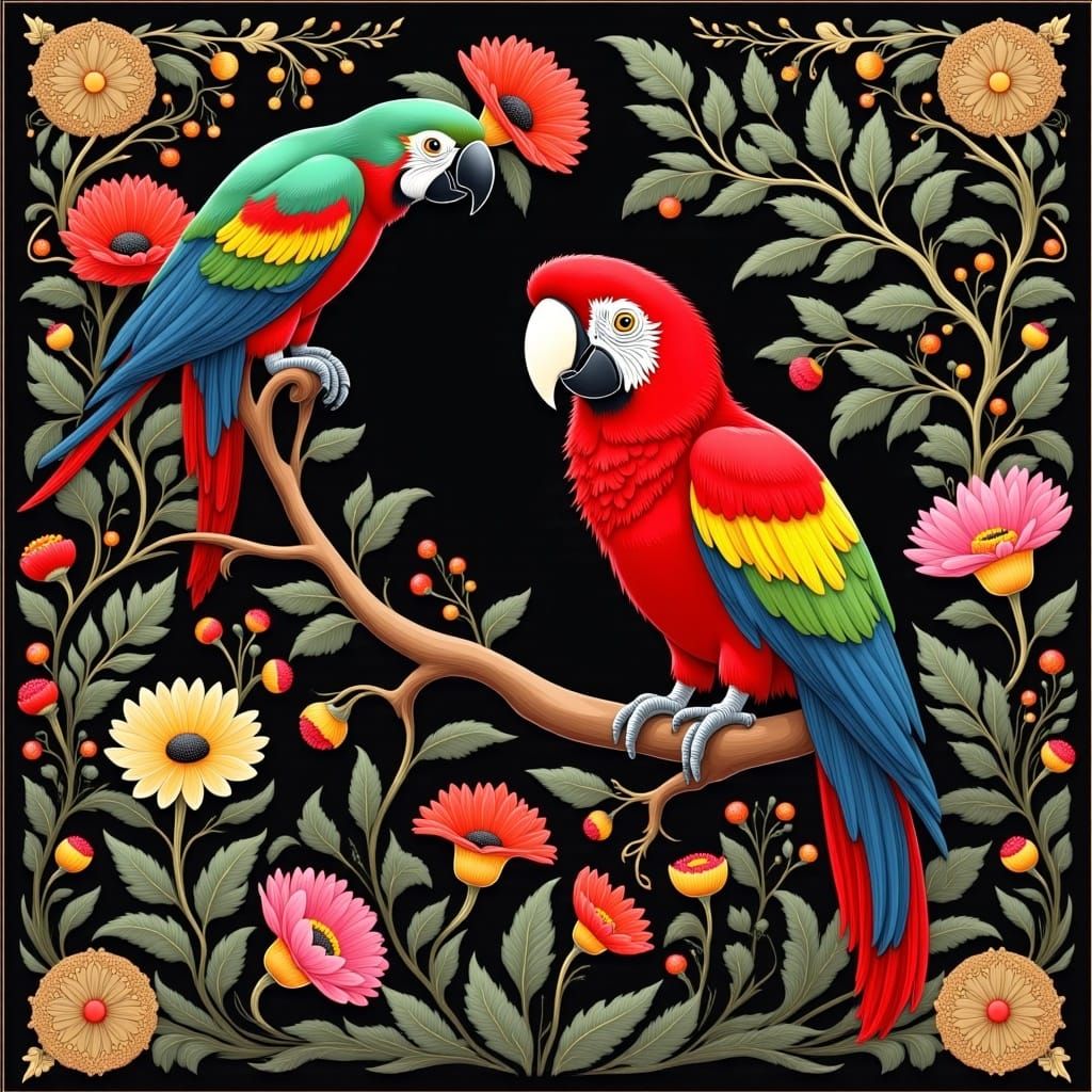 Exotic Parrot in Palekh Style