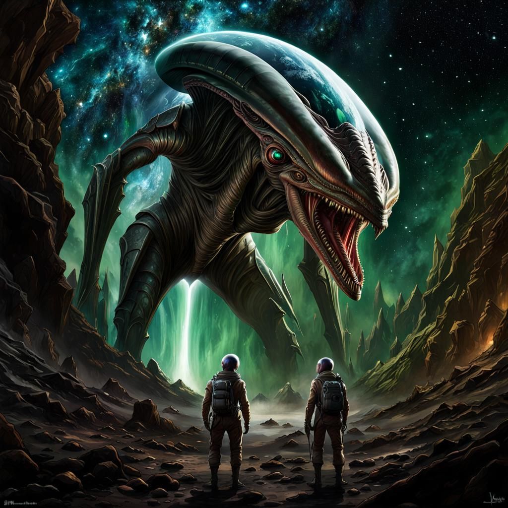 Intimidating Alien Encounter During Interstellar Exploration