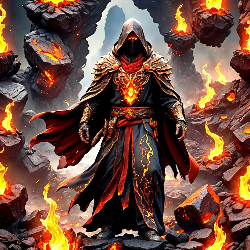 Flame Hero with Lava Garments, Detailed Digital Art