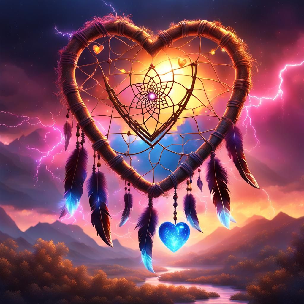 Dreamlike Dream Catcher in Golden Flames