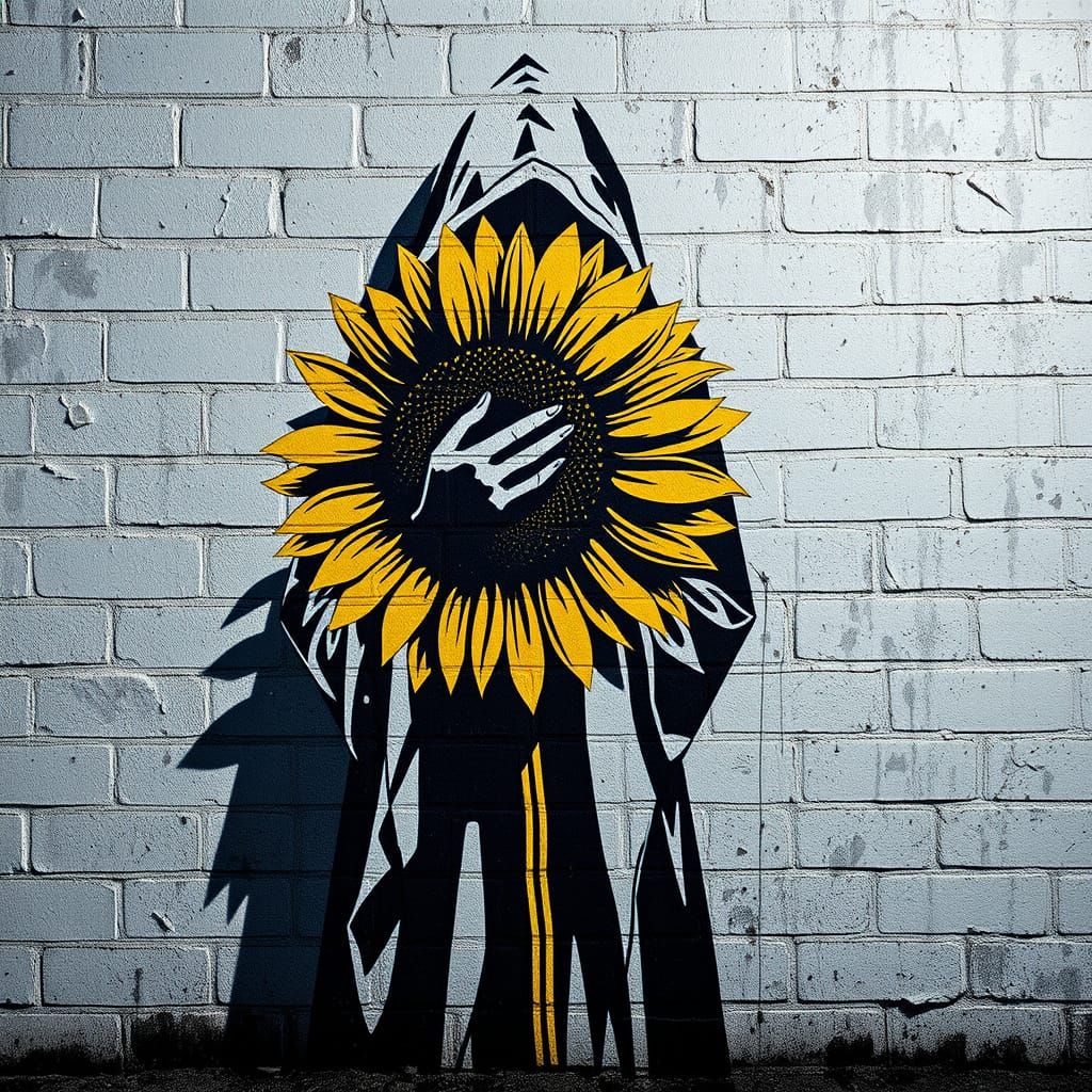 Gritty Urban Goddess with Sunflower in Stencil Style