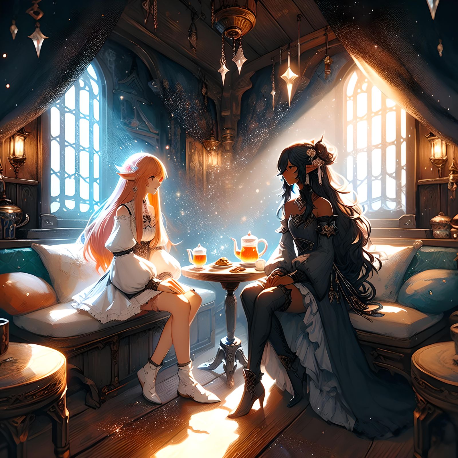Fantasy Characters Enjoying Tea in Crystal City