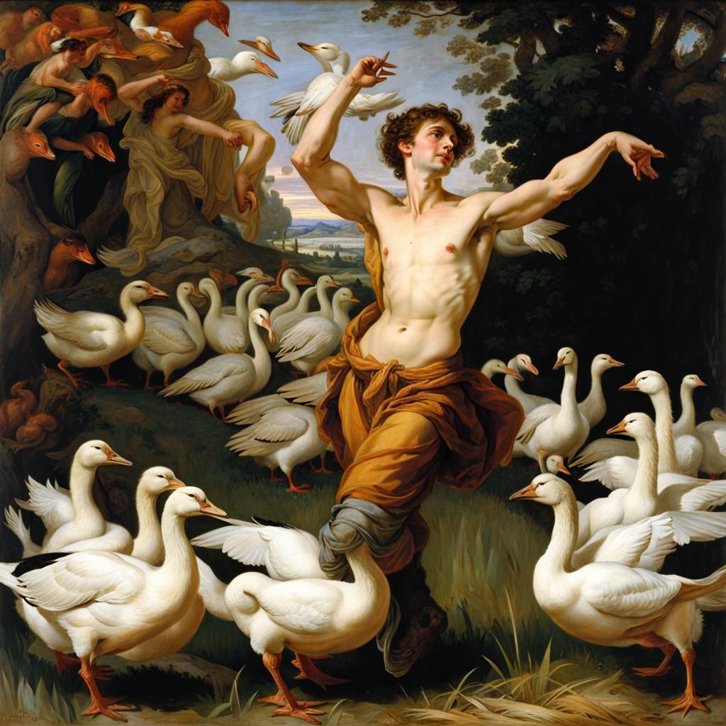 Renaissance Farmer's Dance with Geese Painting