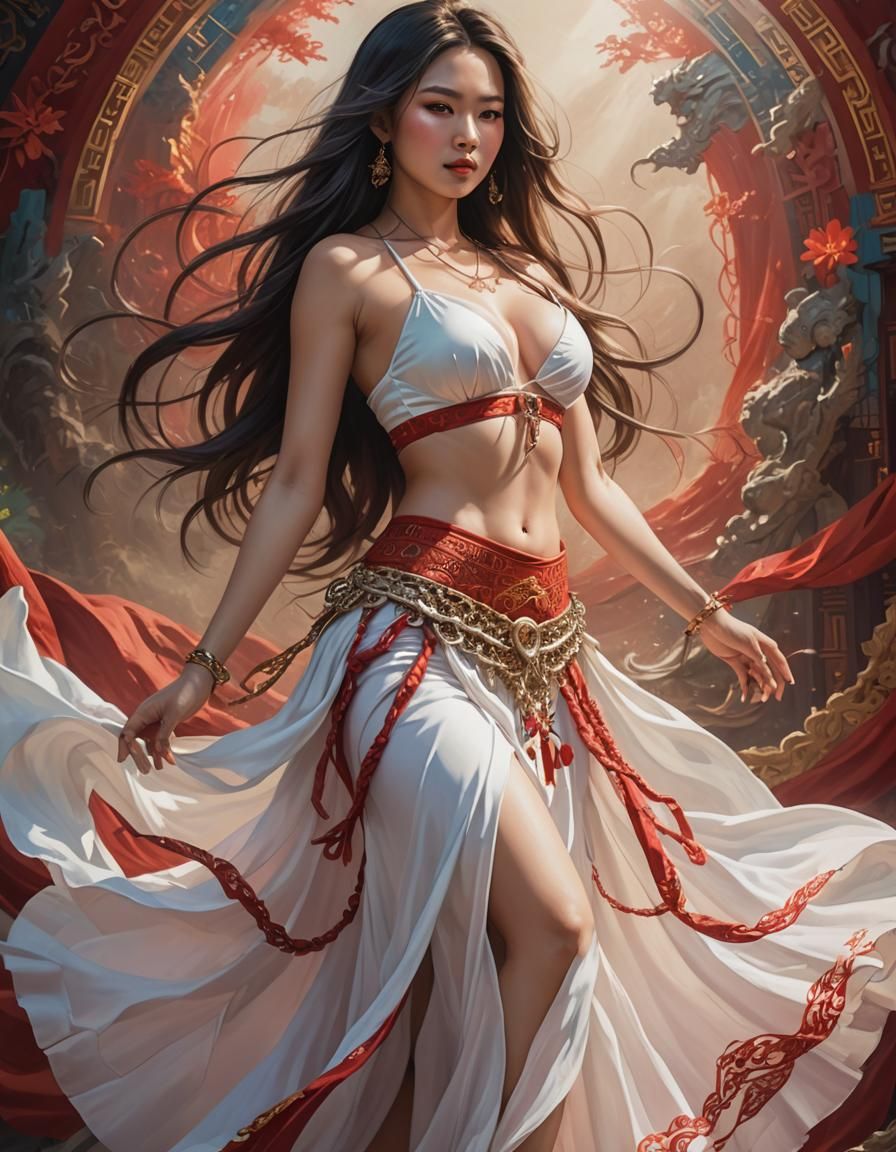 Beautiful Asian Woman in Intricate Outfit