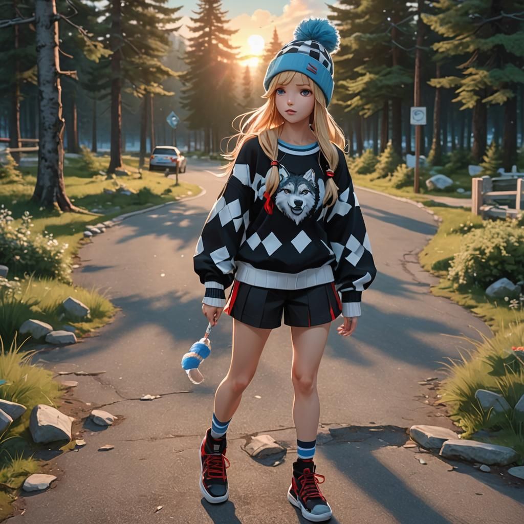 Girl Riding Wolf into Sunset: 3D Anime Art