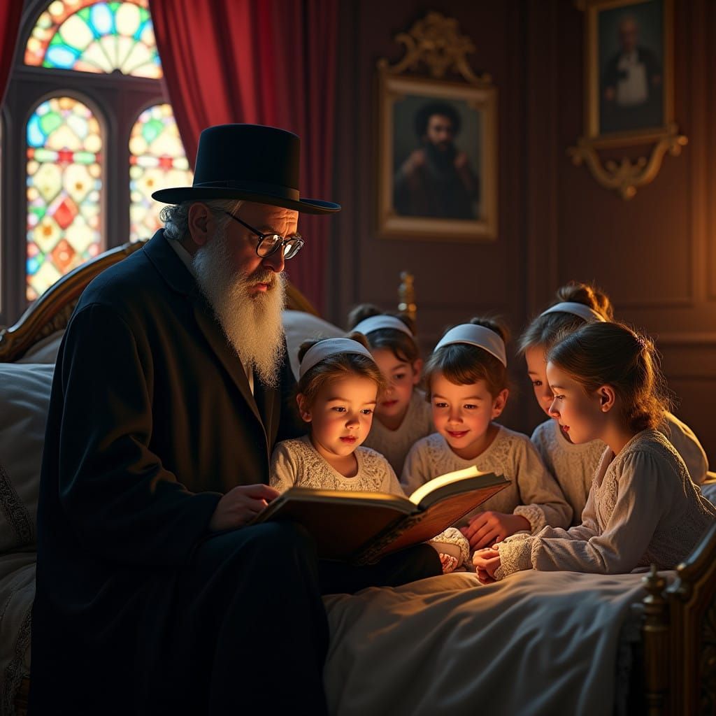 A Hasidic Father's Whimsical Tale in a Cozy, Lavish Setting