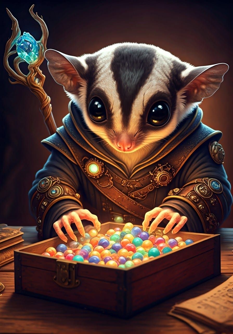 Steampunk Sugar-Glider Sorcerer in Macro Detail