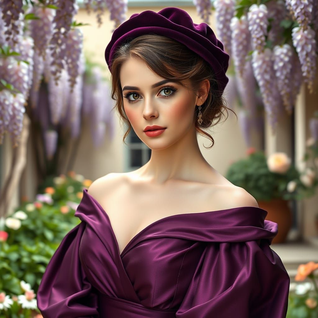 Elegant Woman in Garden: A Classical Portrait