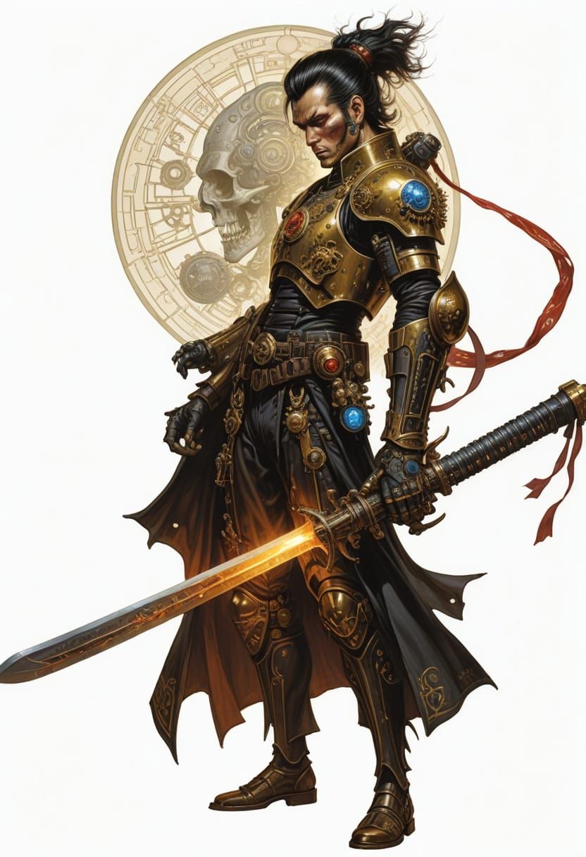 Cyborg Samurai Space Knight in Steampunk Style