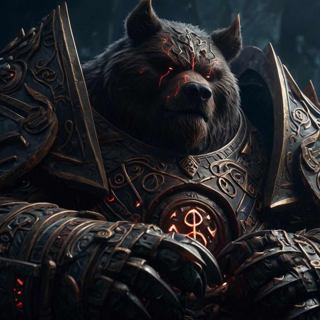 Ominous Kodiak Bear Samurai in Runed Armor