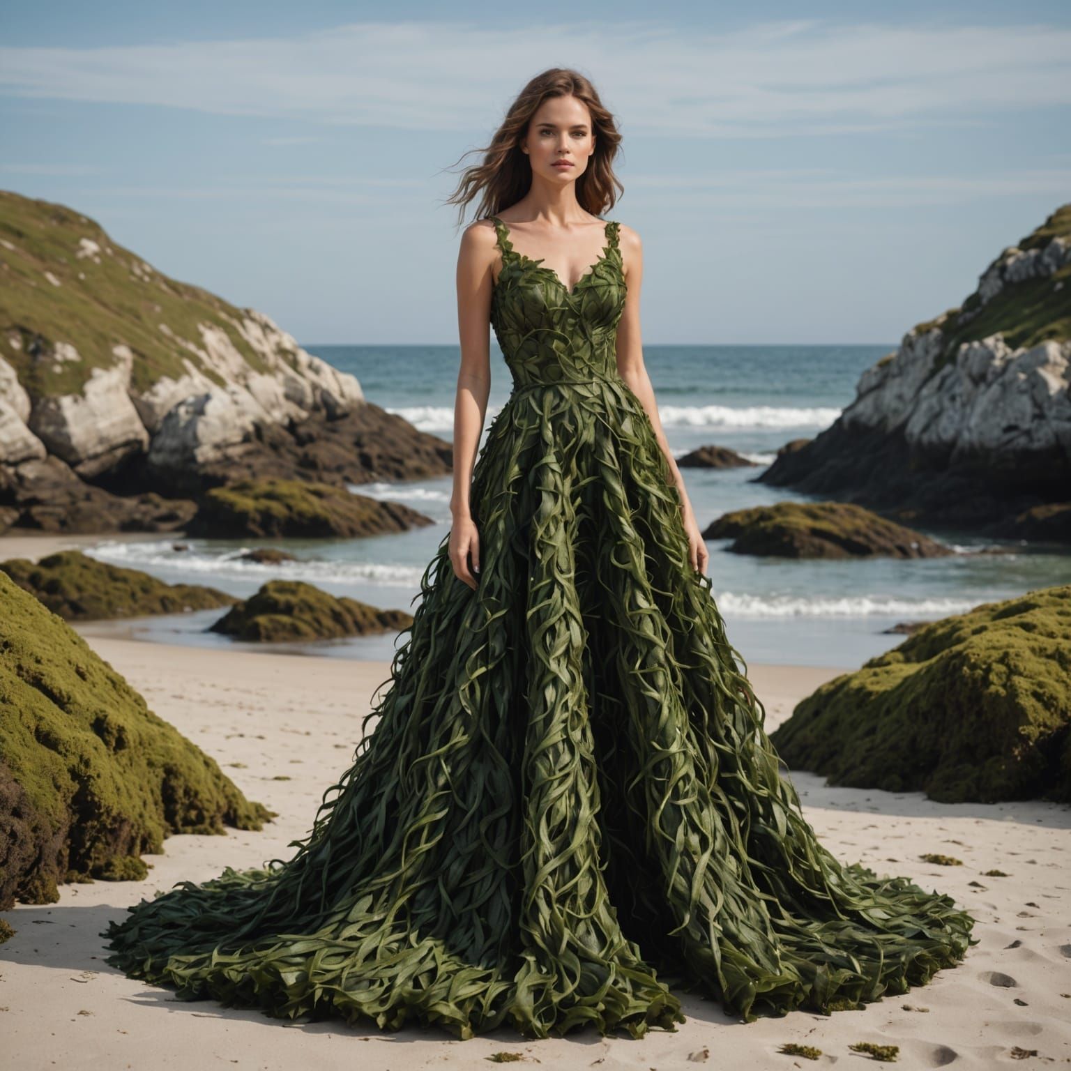 Elegant Seaweed Dress on Realistic Model