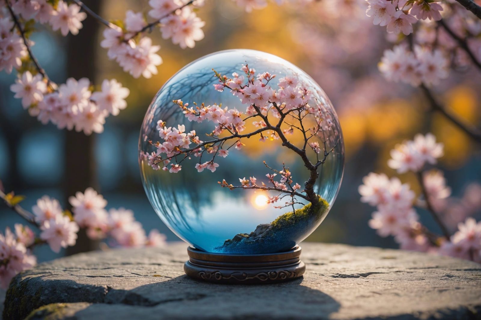Mesmerizing Transparent Sphere with Color Gradient and Sakur...