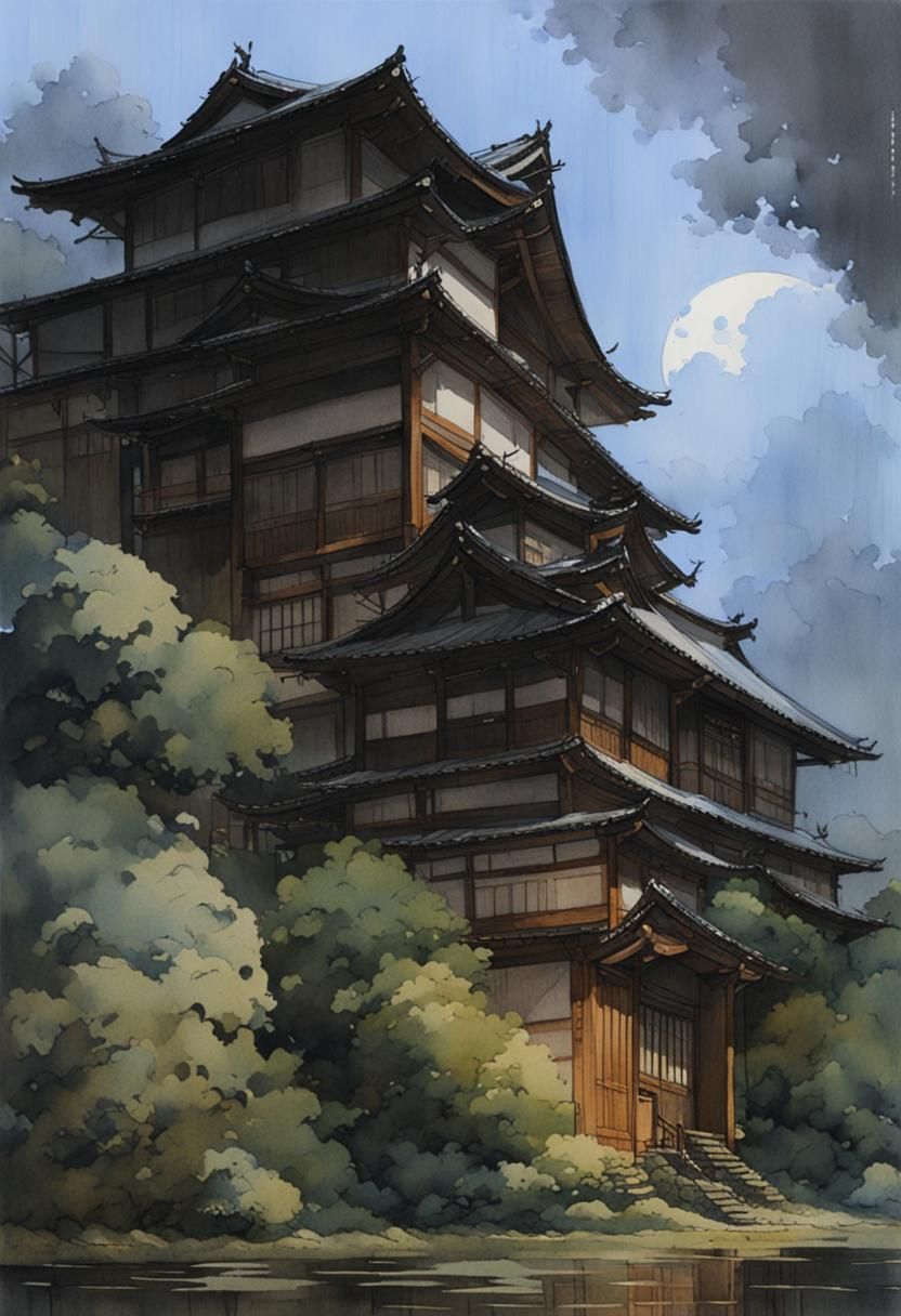 Elegant Samurai House in Dreamcore Watercolor Style