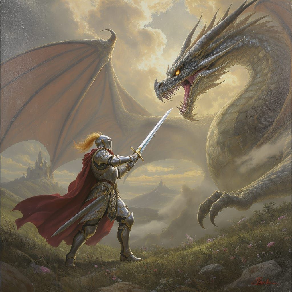 Epic Knight and Dragon Fantasy Battle