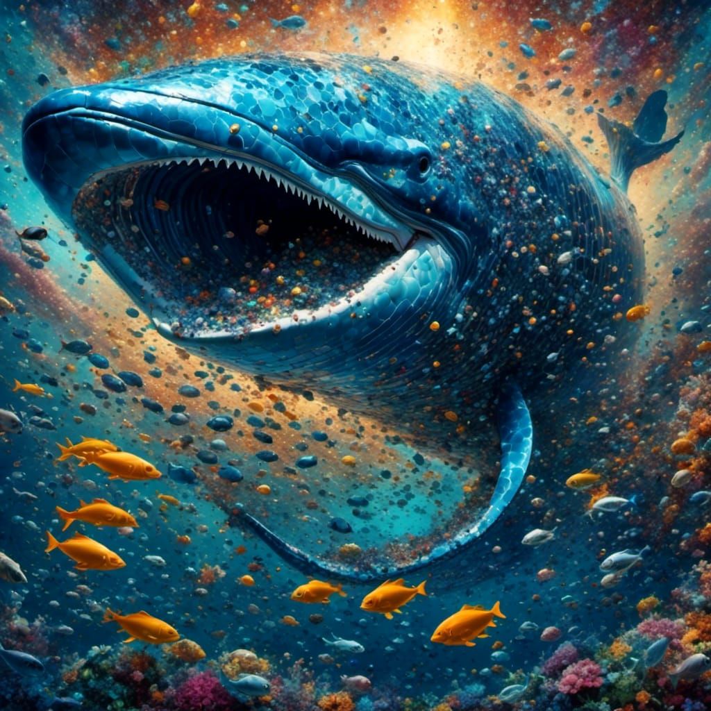 Mosaic Blue Whale Made of Recycled Plastic