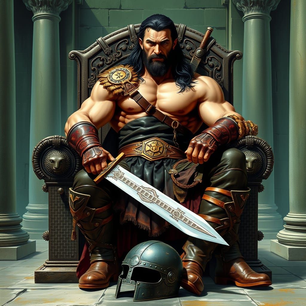 God of War: Muscular Hero Rests on Armoured Throne