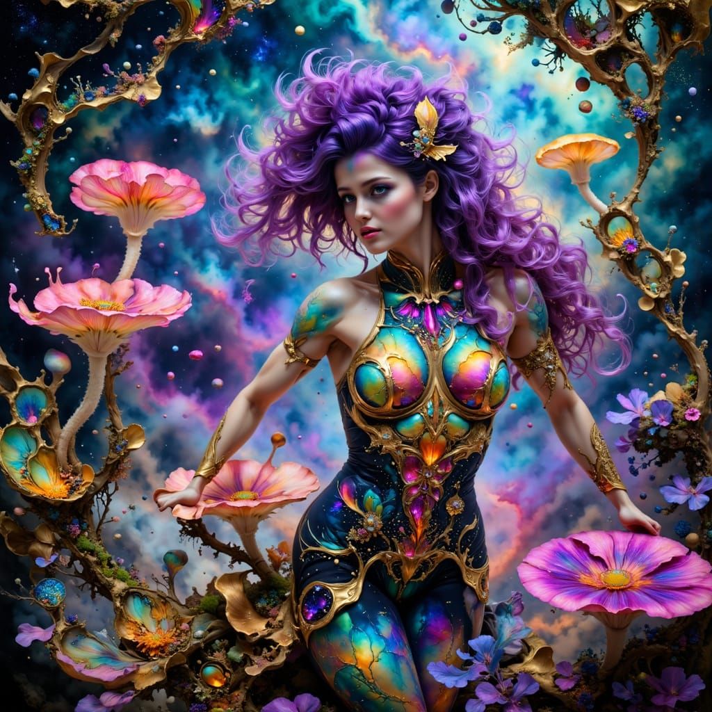 Mystical Princess in Neon Forest: Digital Art