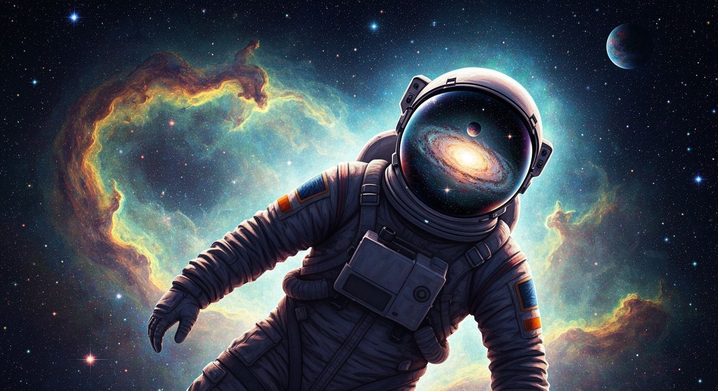 Astronaut Drifting Through Psychedelic Nebula