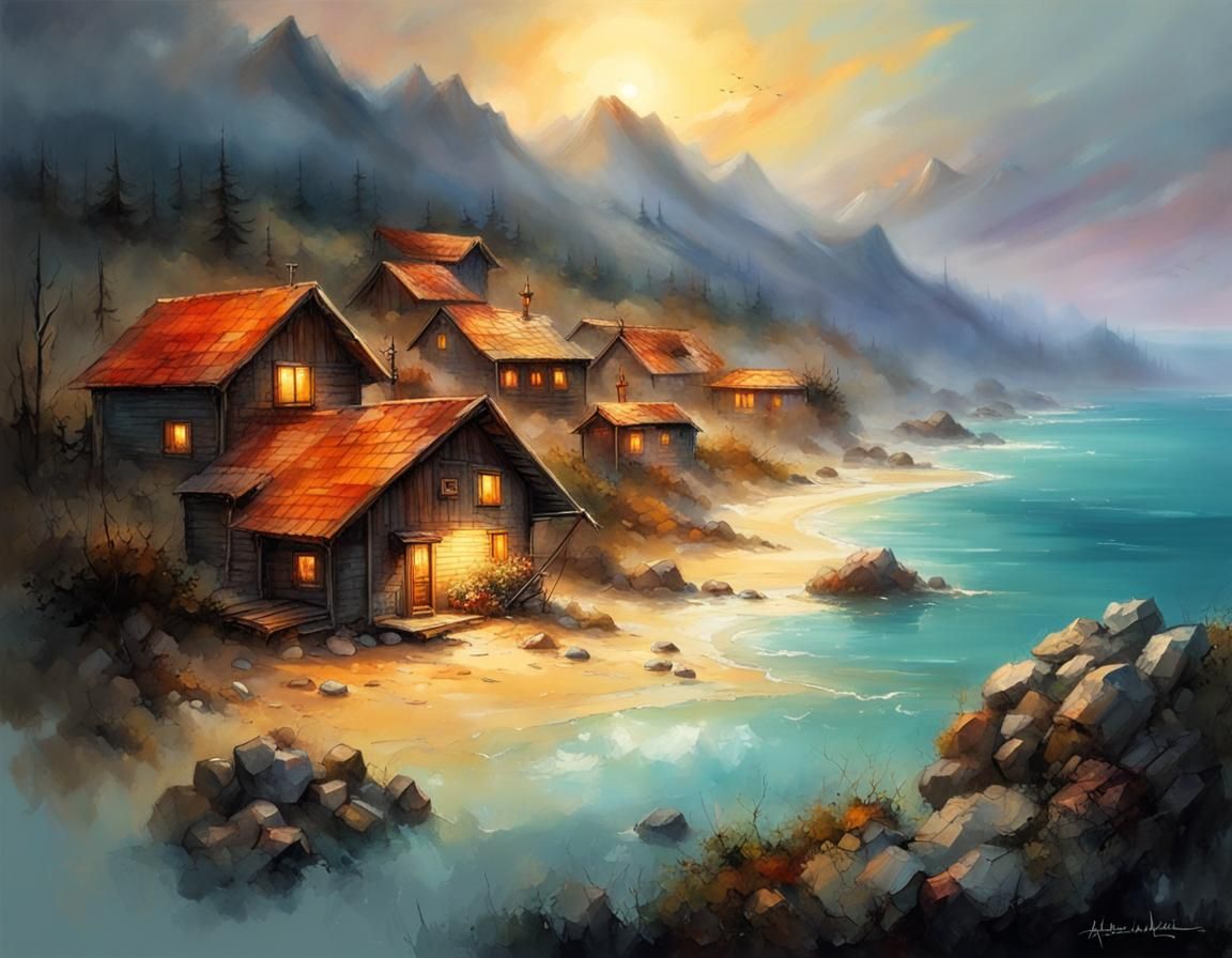 Misty Mountain Landscape at Sunset