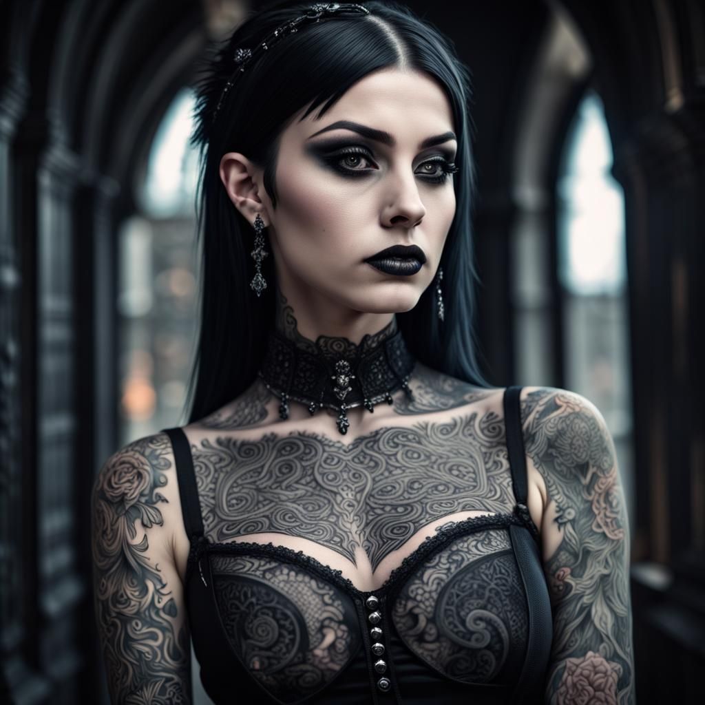 Tattooed Goth Fantasy in Hyperrealistic Style