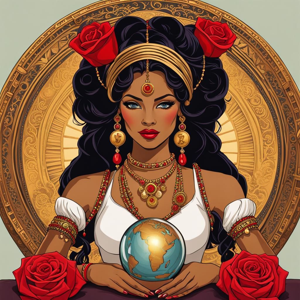 Mystical Gypsy Fortune Teller with Tarot Cards