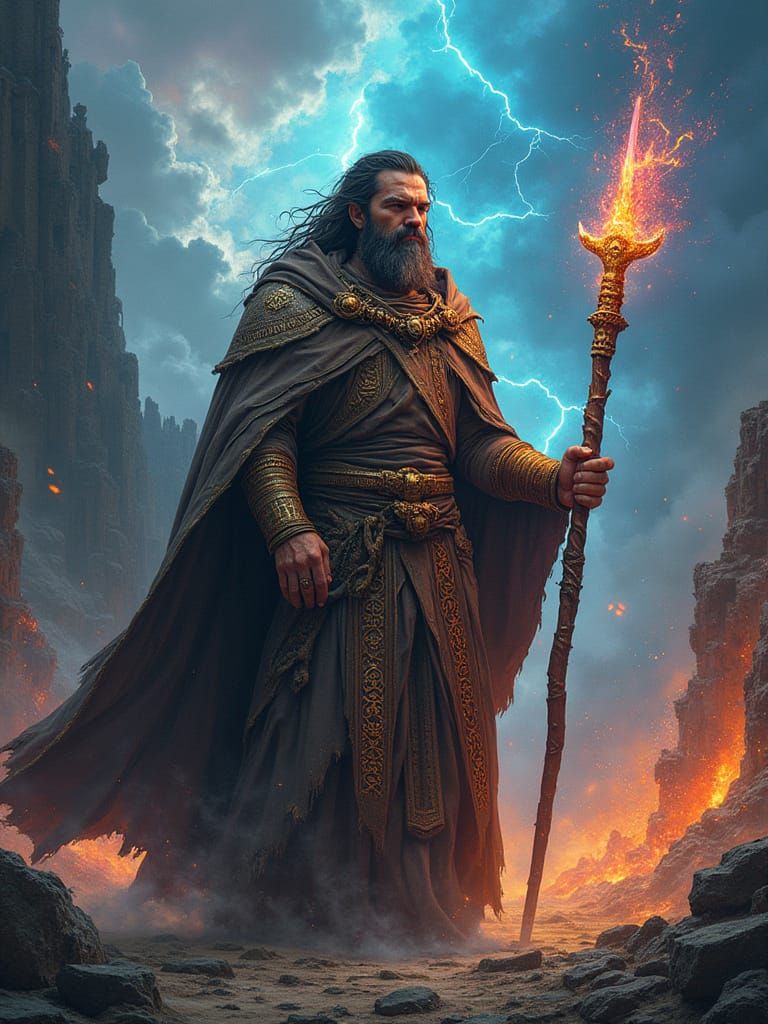 Epic Heroic Fantasy Figure in Apocalyptic Wasteland