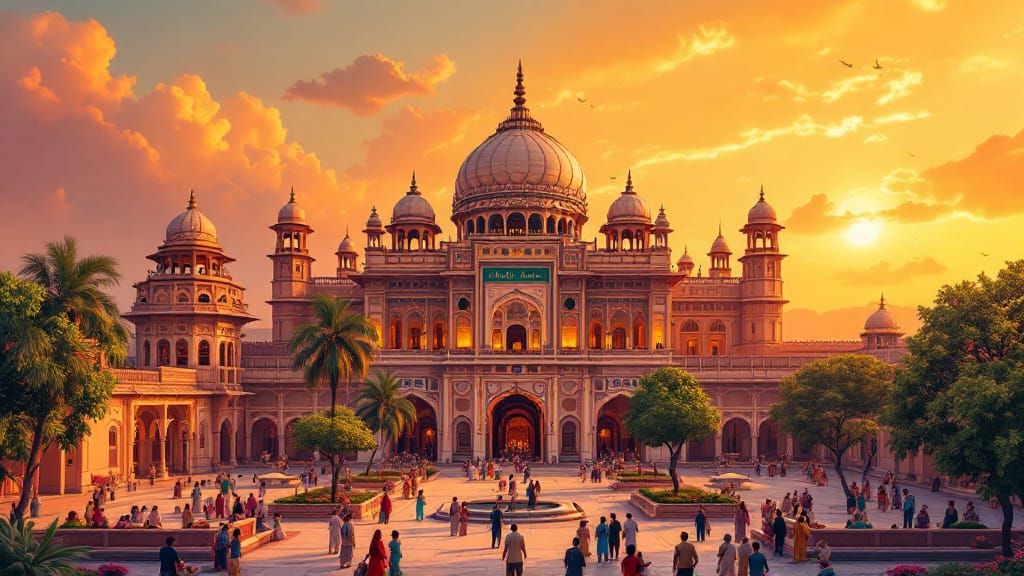 Majestic Indian Palace at Sunset in Anime Style