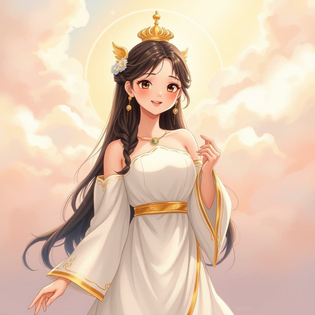 Goddess of Joy in Ethereal Anime Style