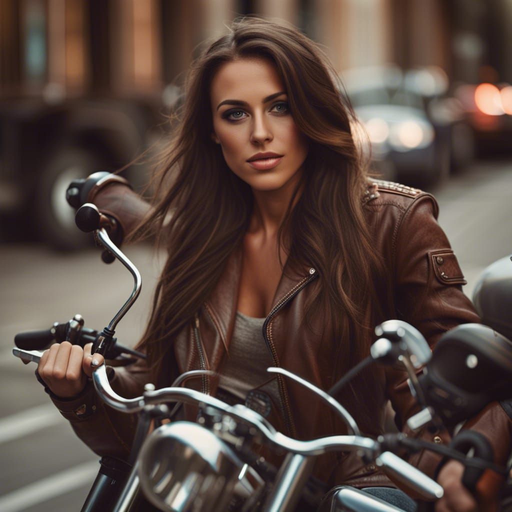 Brunette Woman on Motorcycle