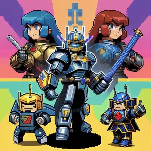 Retro Pixel Paladin and Modern Video Game Heroes