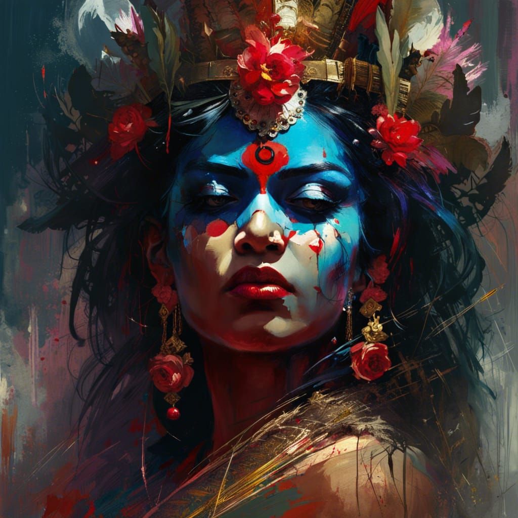 Detailed Painting of Hindu Goddess Kali