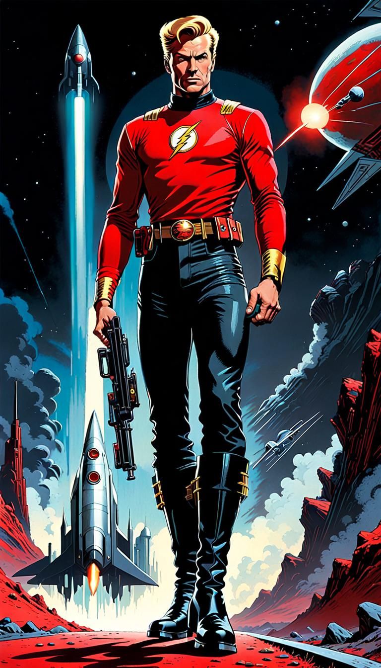 Flash Gordon on Alien Planet in Graffiti Art Style