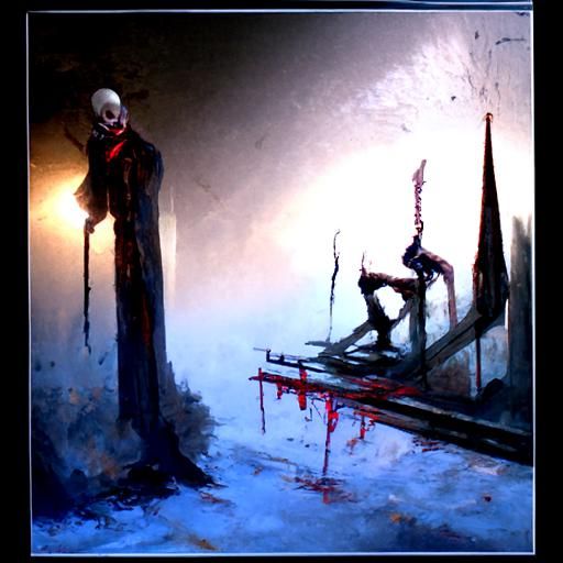 Sinister Gallows Scene in Dark Fantasy Style