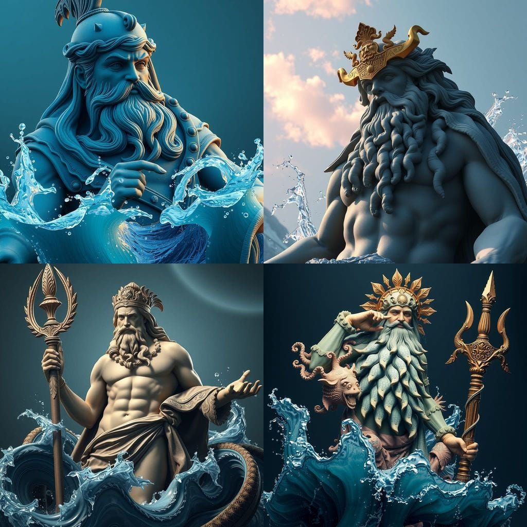 Poseidon's Ancient Glory in Vibrant Fantasy Style