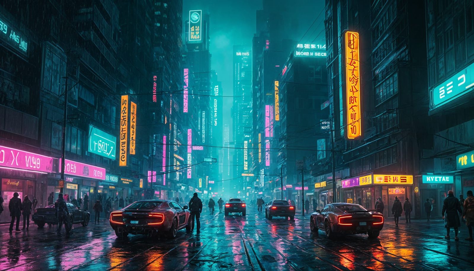 A Futuristic Cityscape Under Neon Rain