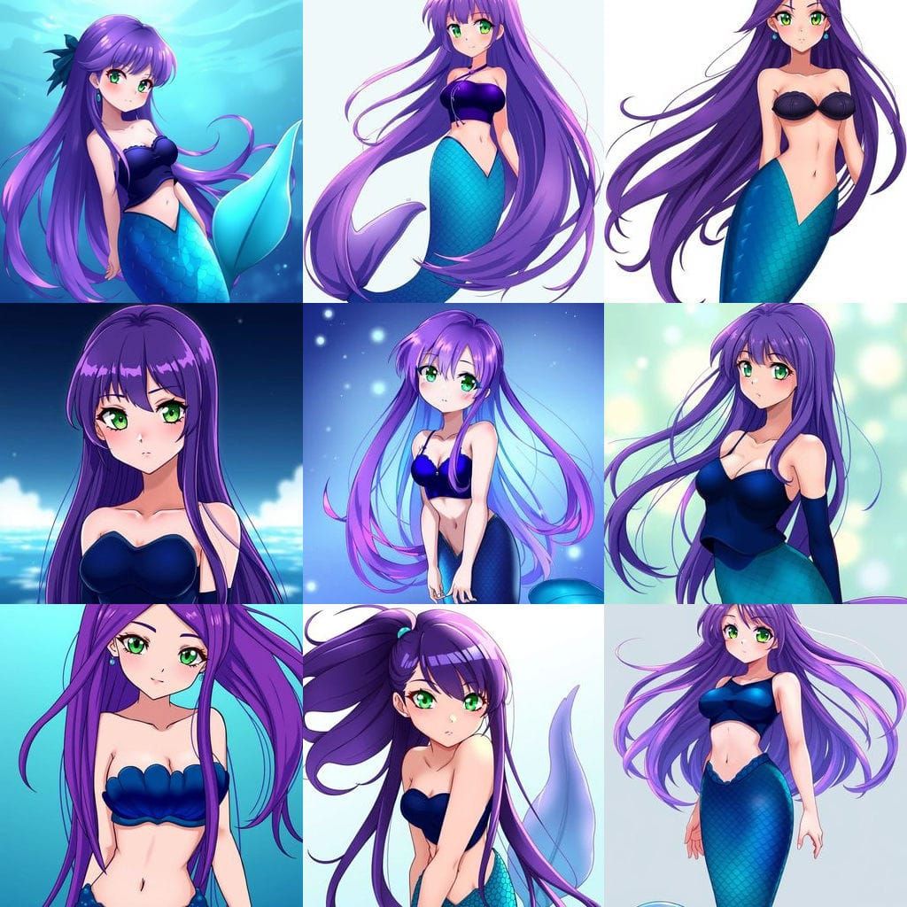 Anime Mermaid with Purple Hair and Teal Tail