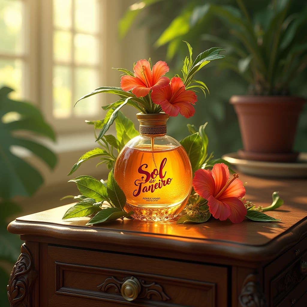 Vibrant Sol de Janeiro Perfume Bottle in Tropical Paradise
