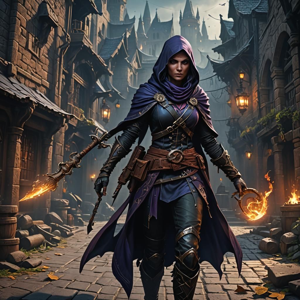Darkness Mage Female Thief in Detailed Matte Painting