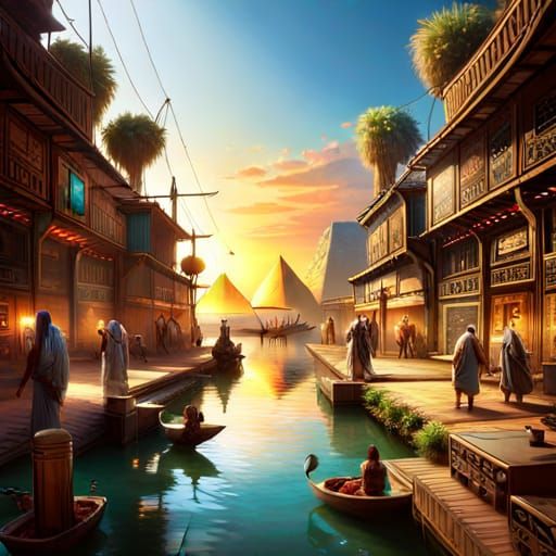 Vibrant Ancient Egyptian Street Scene