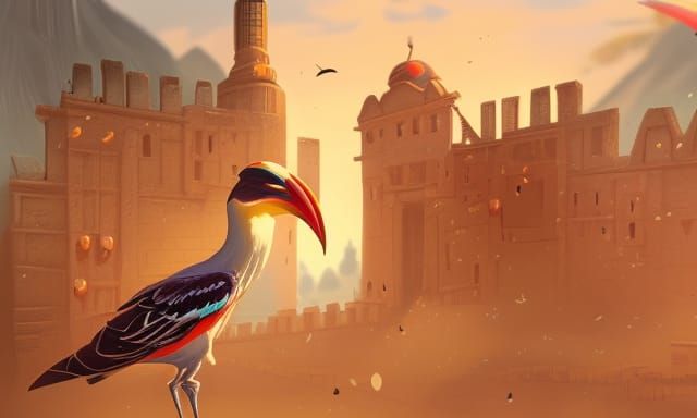 African Red-Billed Hornbill in Hyperrealistic Splash Art