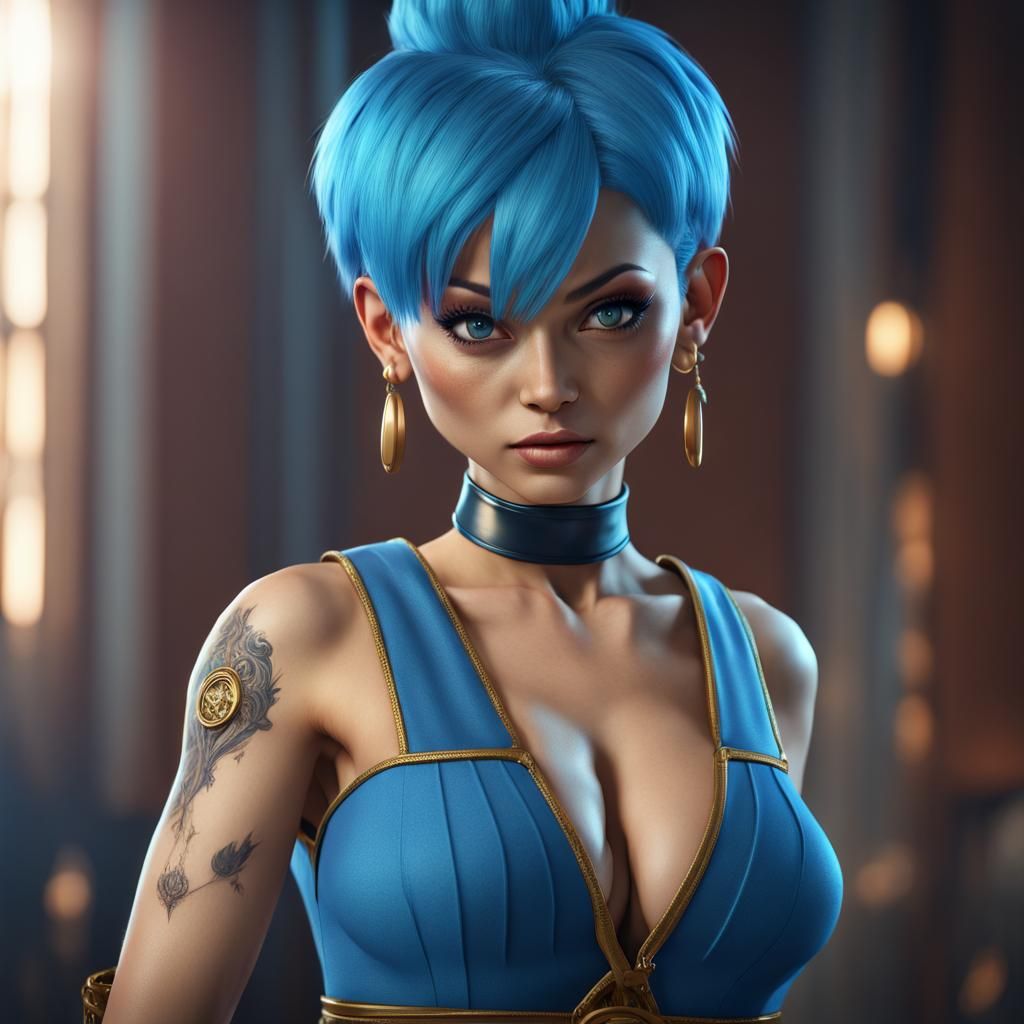 Bulma in Glamorous Blue Outfit: Digital Art