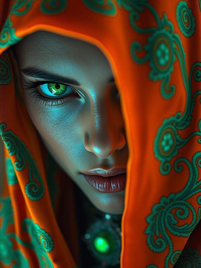 Elegant Arab Woman in Vibrant Orange Veil