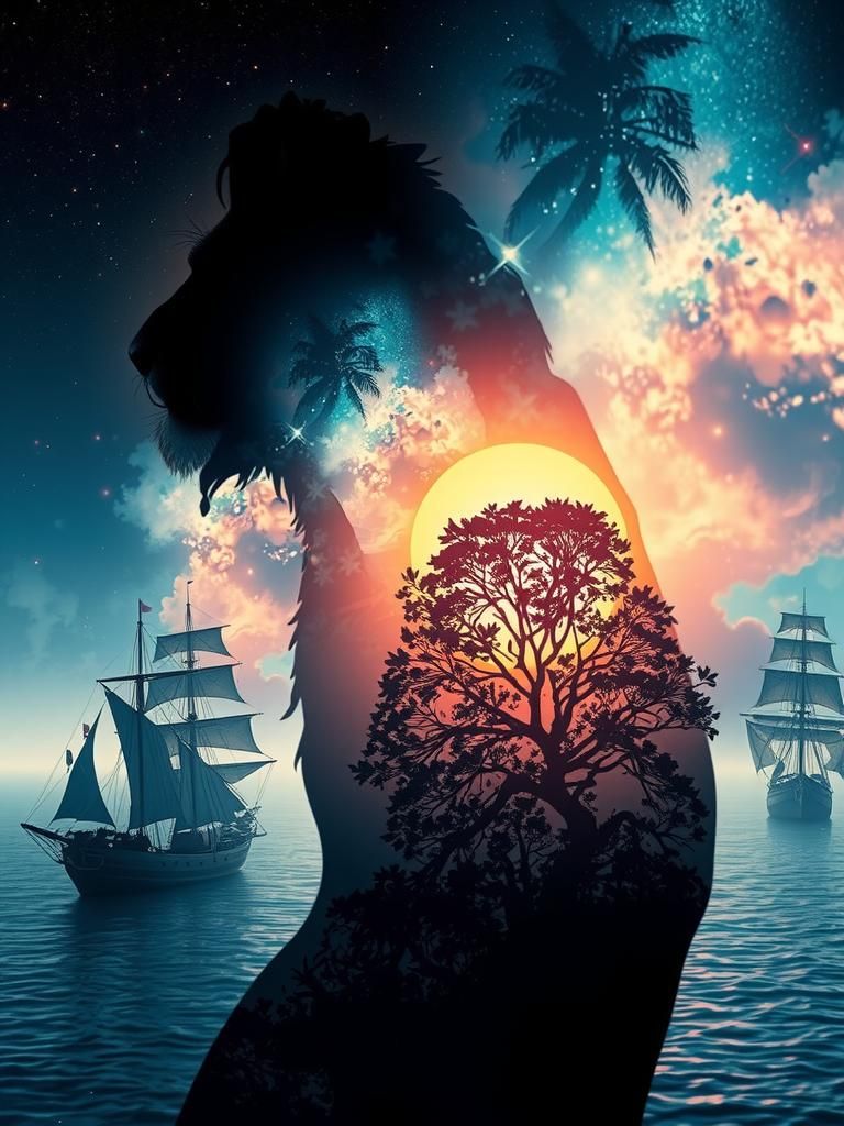 Surreal Jungle Lion in Art Nouveau Style