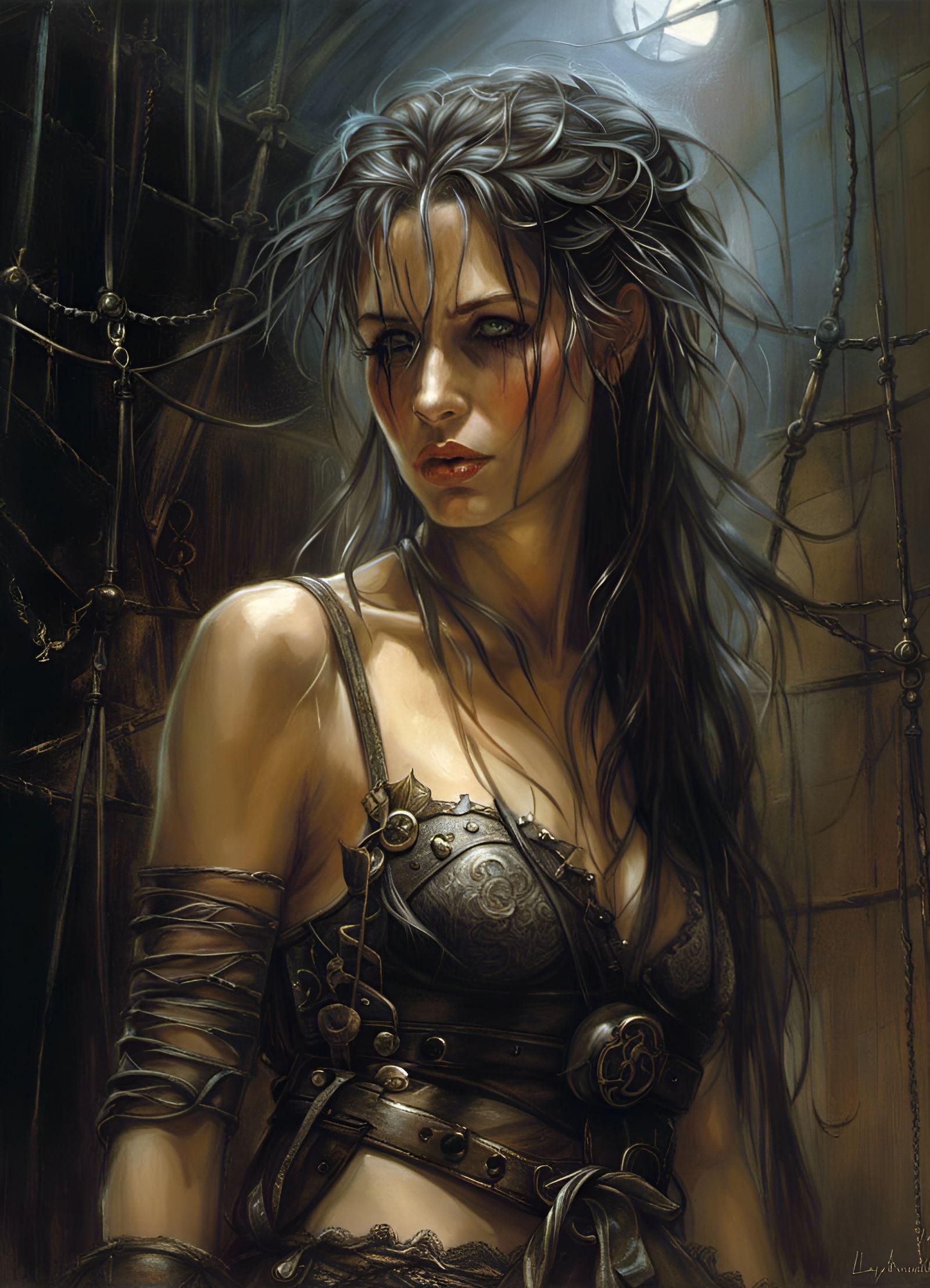 Crying Woman in Dark Cell, Digital Art