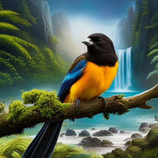 Bird on Branch: Hyperrealistic Concept Art