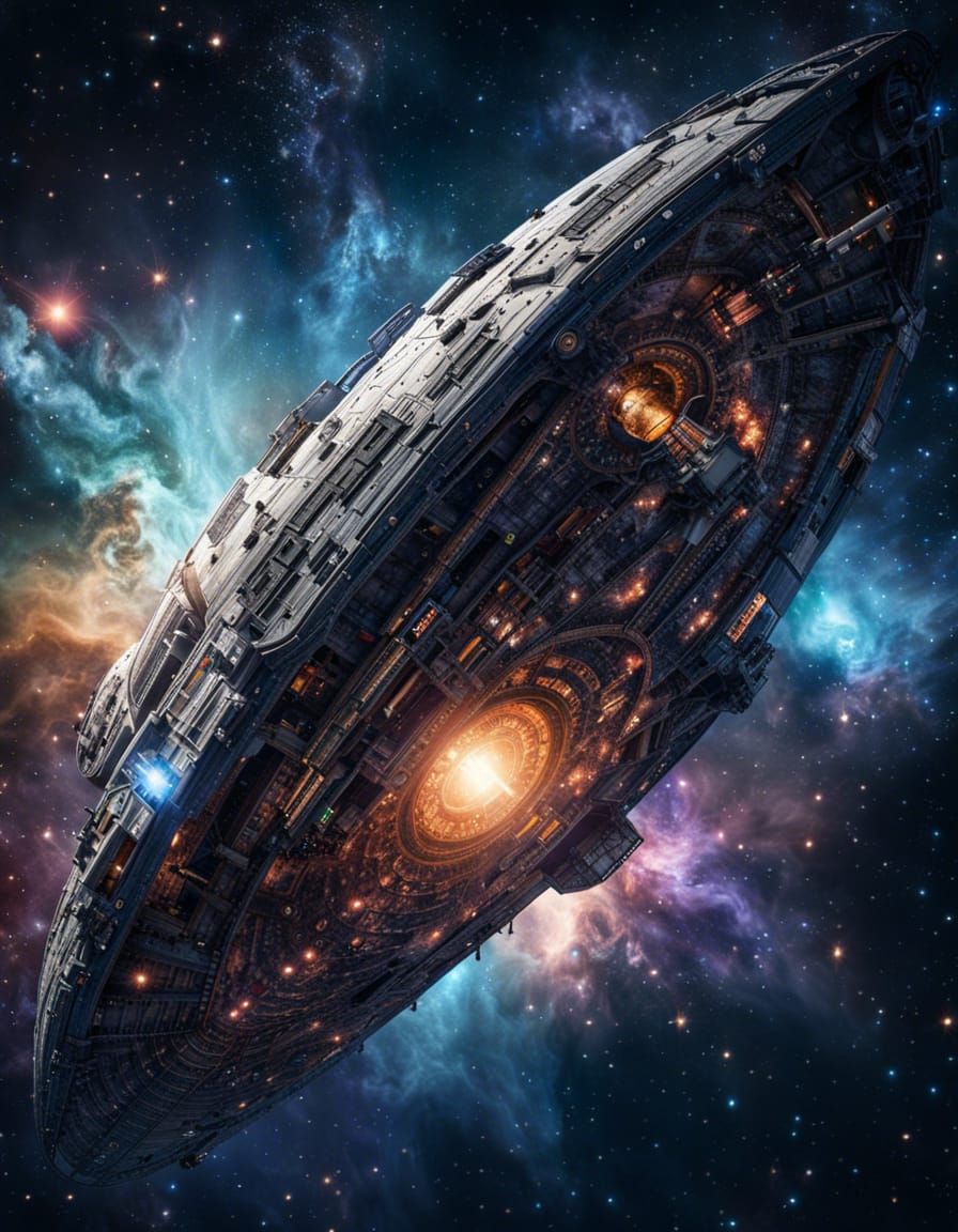 Galactic Ship Soaring Through Interstellar Space