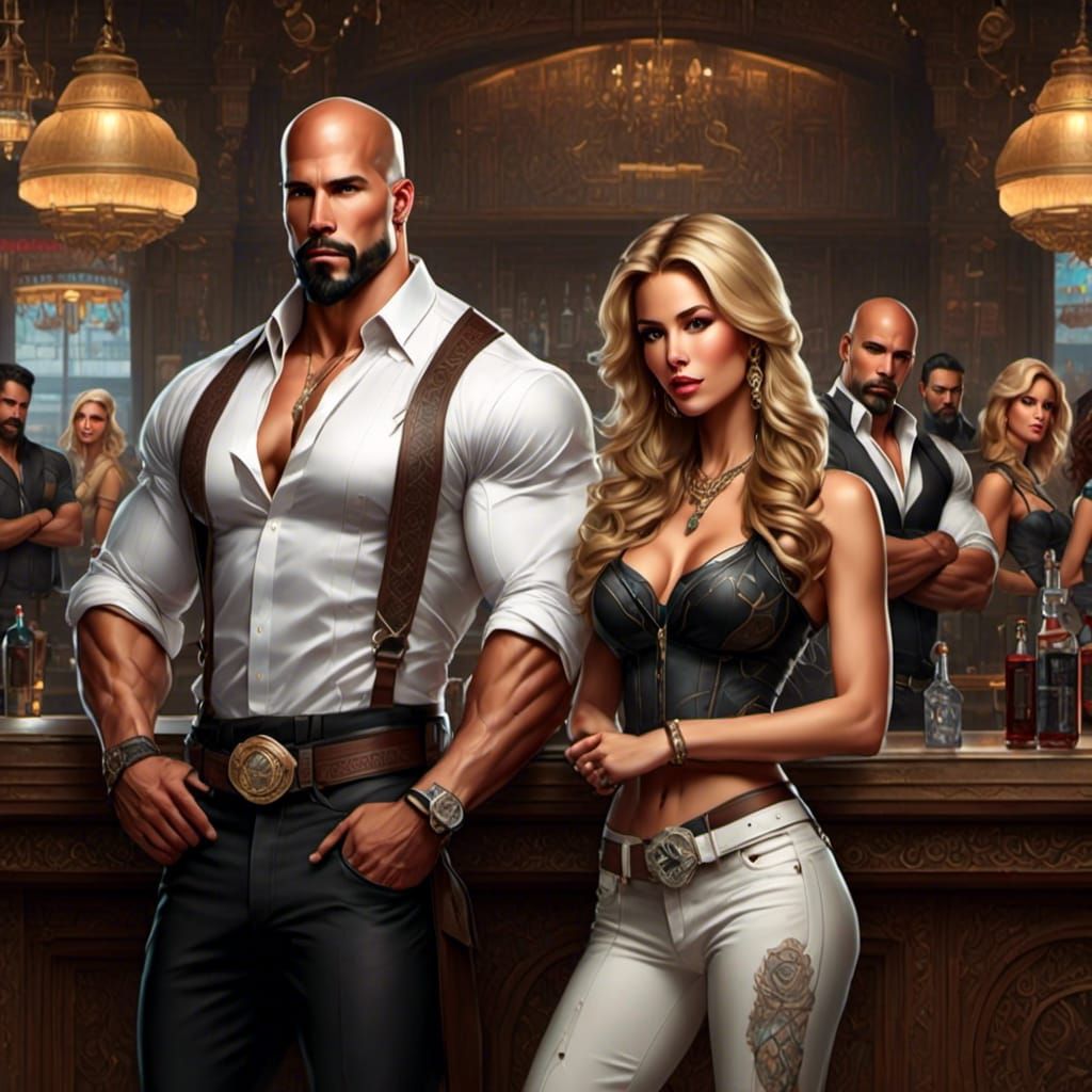 Man and Woman in Bar with Grunge Poster Style