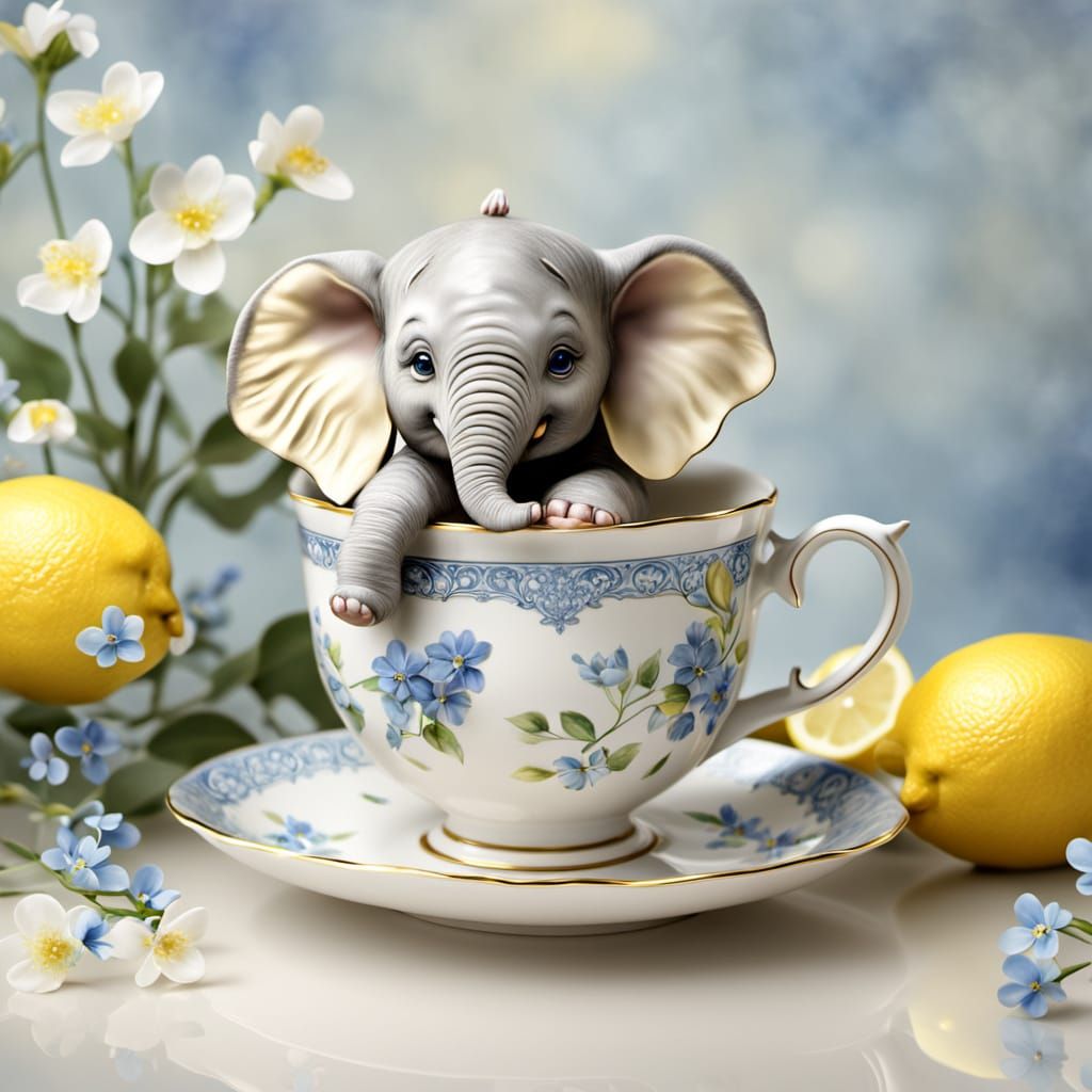 Baby Elephant Tea Party in China Cup