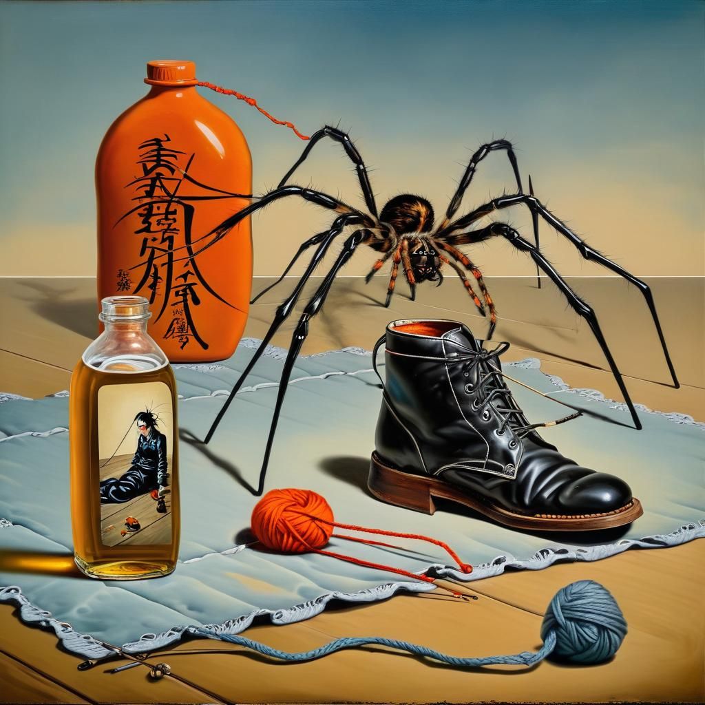 Surreal Ukiyo-e Spider Knitting Boots