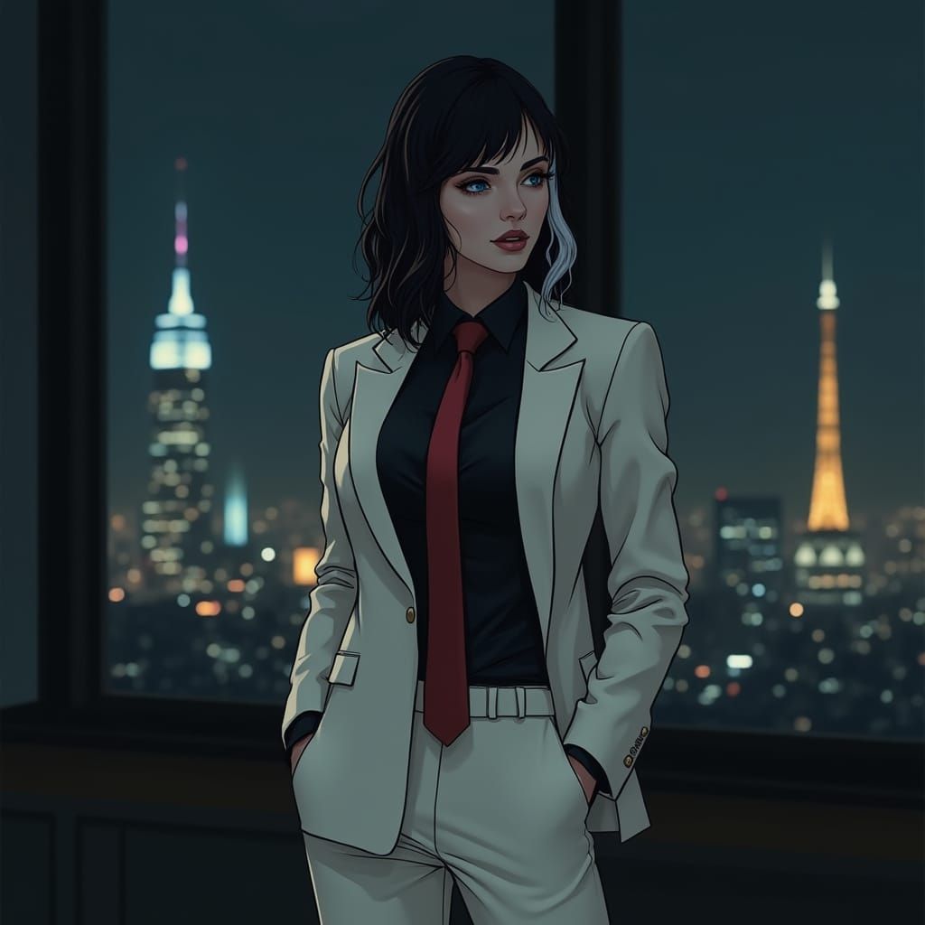Photorealistic Portrait of Cassandra in Armani Suit